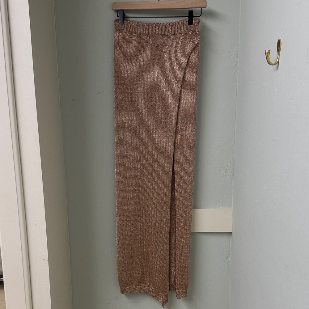 Swimsuit cover up skirt, metallic rose gold, Superdown/Revolve